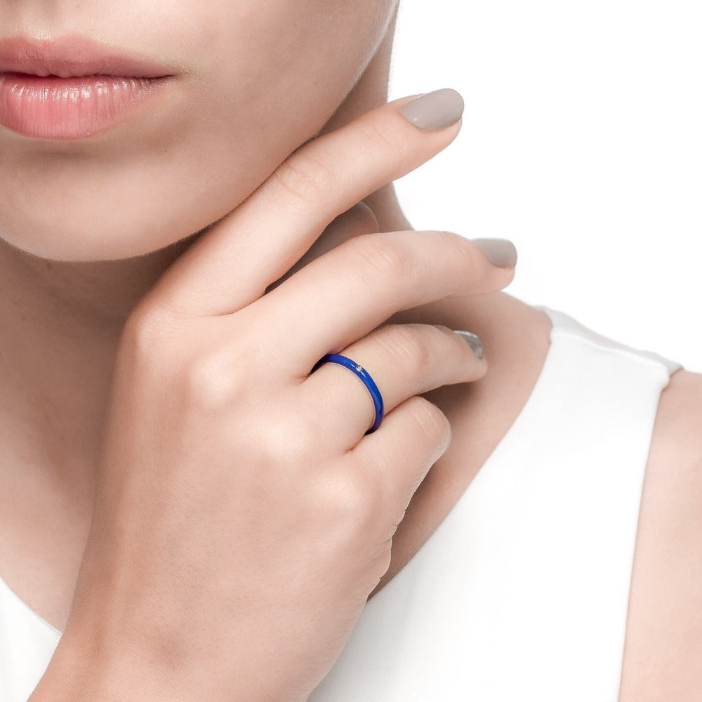 Salacia | Kefalonia Ring | 925 Silver | White CZ &amp; Treasure Blue Enamel | White Rhodium Plated