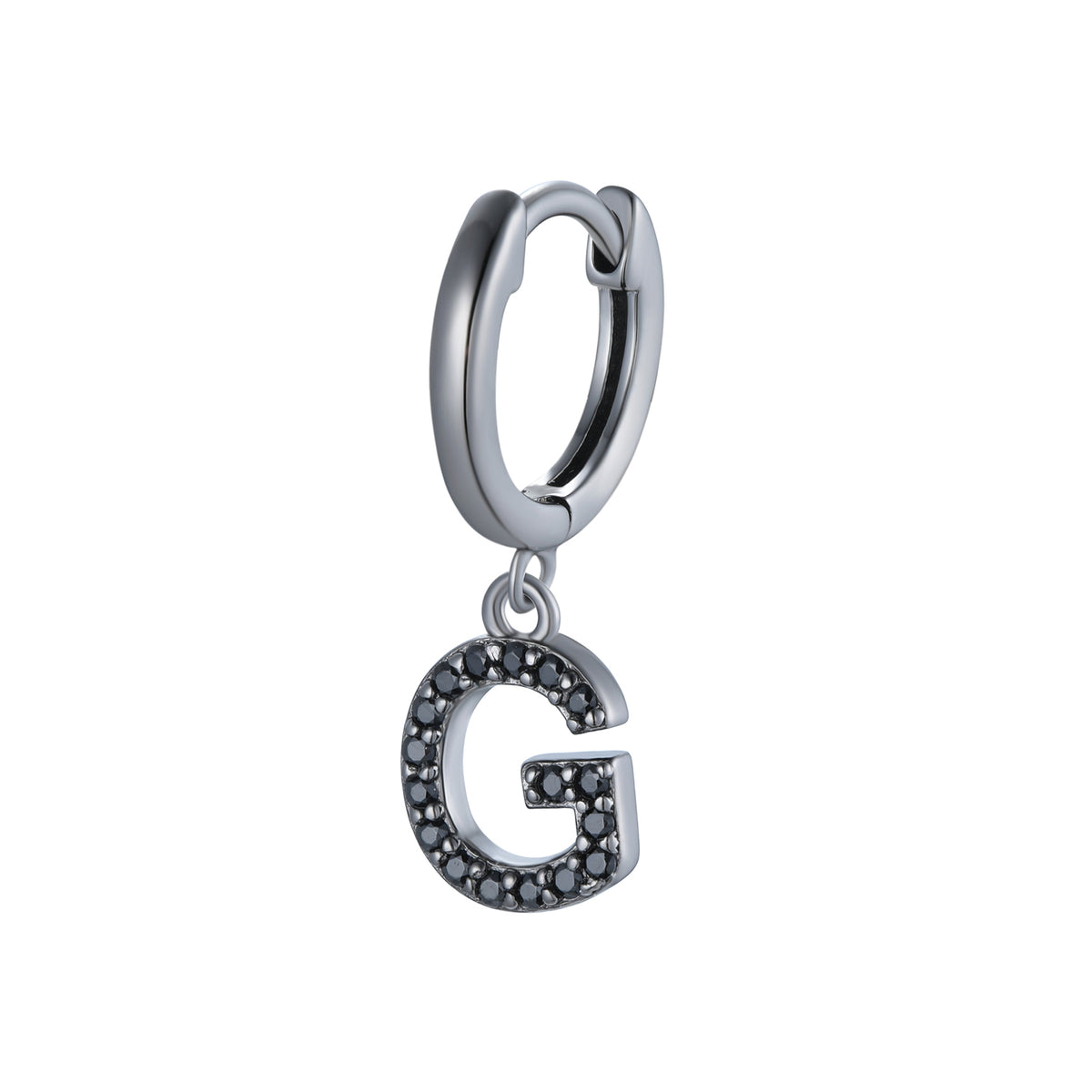 Magna | G Letter Single Earring | Black CZ | Black Rhodium Plated 925 Silver