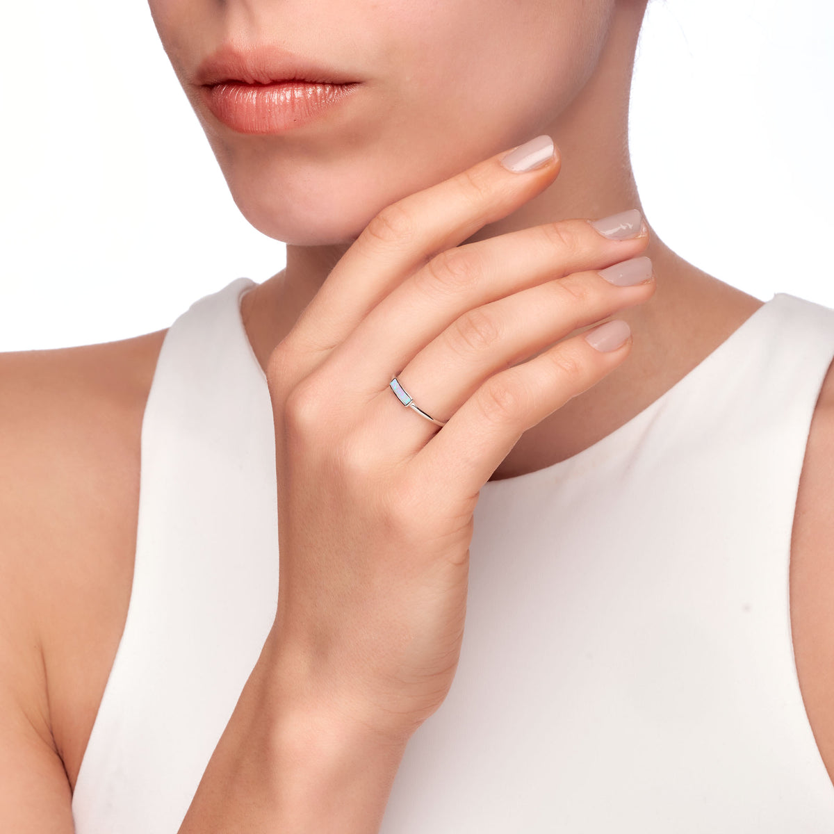 Mellonia | Yucca Ring | Opal | White Rhodium Plated 925 Silver