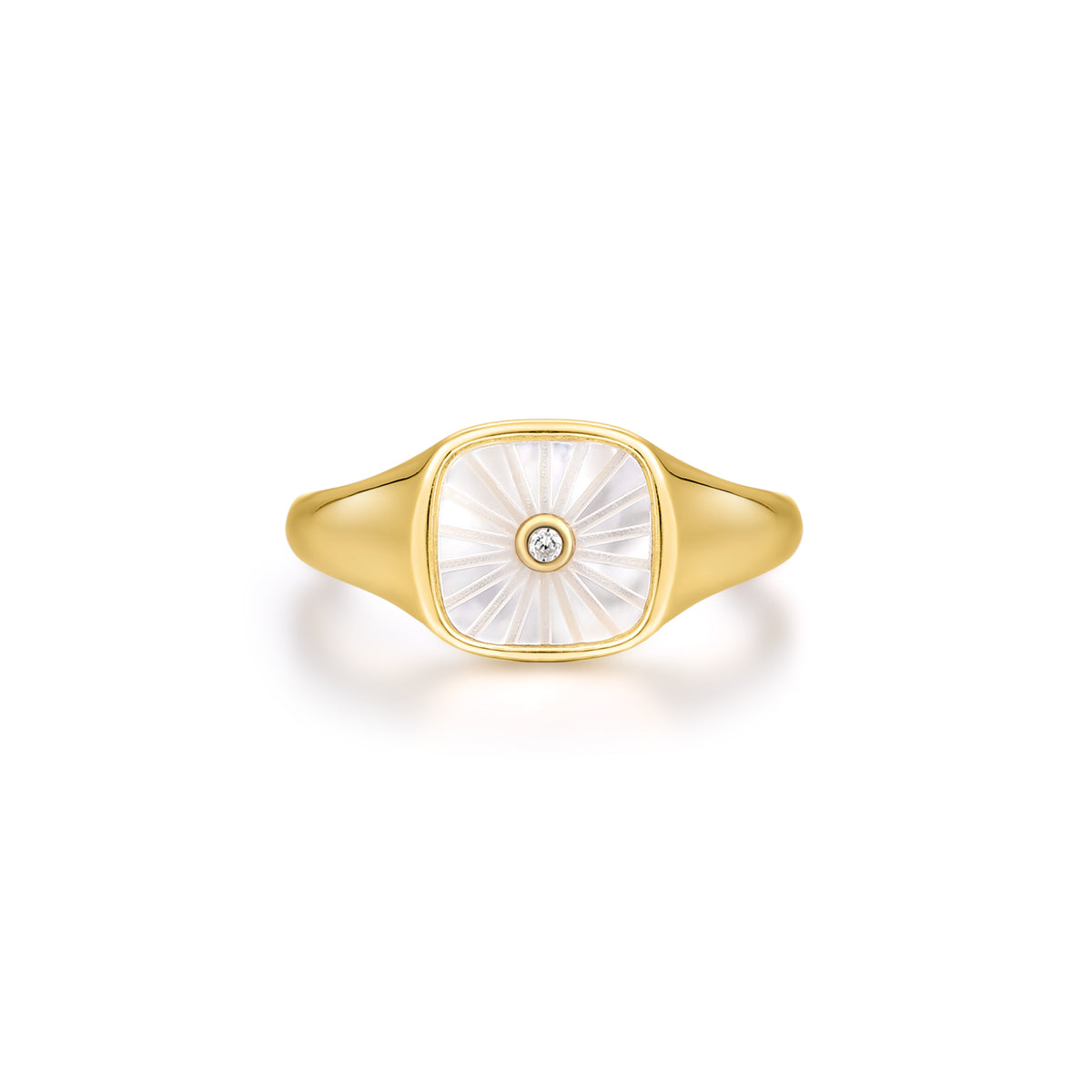 Mellonia | Mangosteen Ring | Mother of Pearl &amp; White CZ | Gold Plated 925 Silver