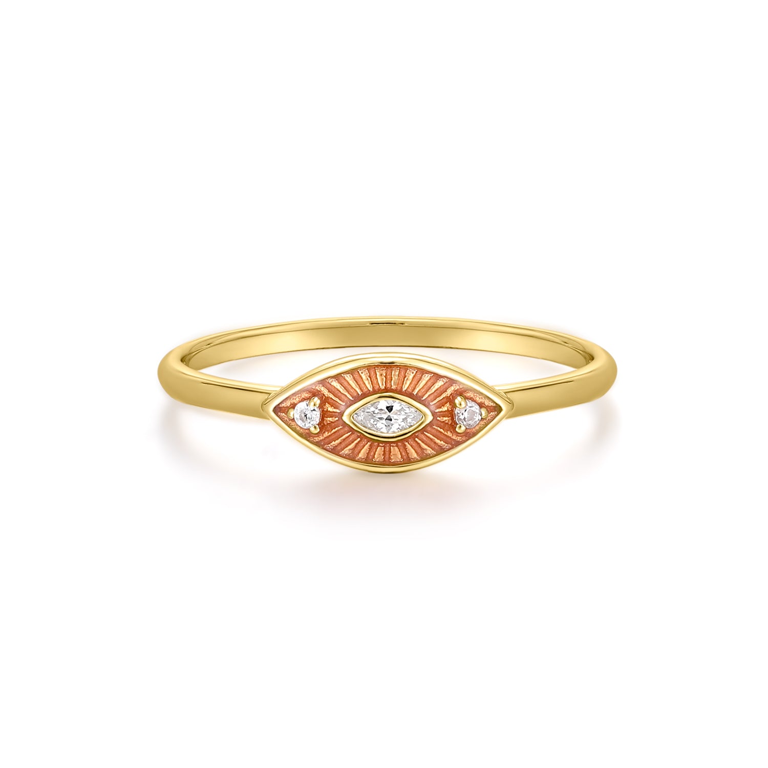 Mellonia | Magnolia Ring | White CZ & Bronze Enamel | Gold Plated 925 Silver