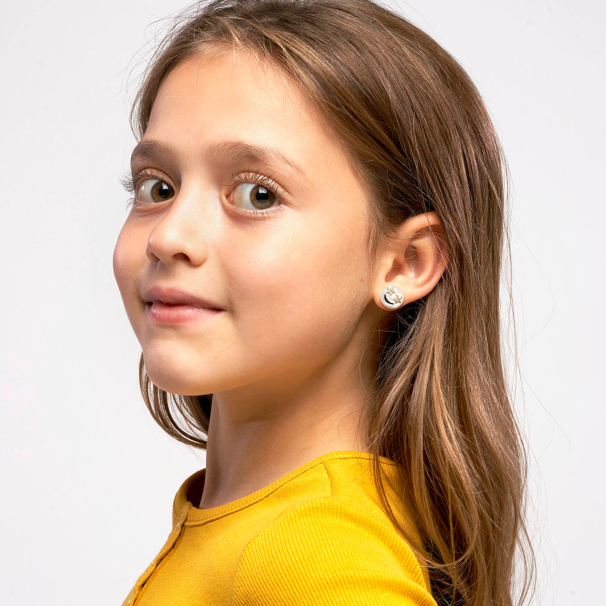 Happy Kids | WOW Single Stud | Champagne CZ &amp; White Mother of Pearl | 14K Gold Plated 925 Silver