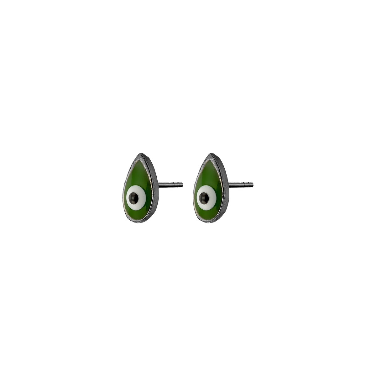 MATI | Drop Studs | Green Enamel | Black Rhodium Plated 925 Silver