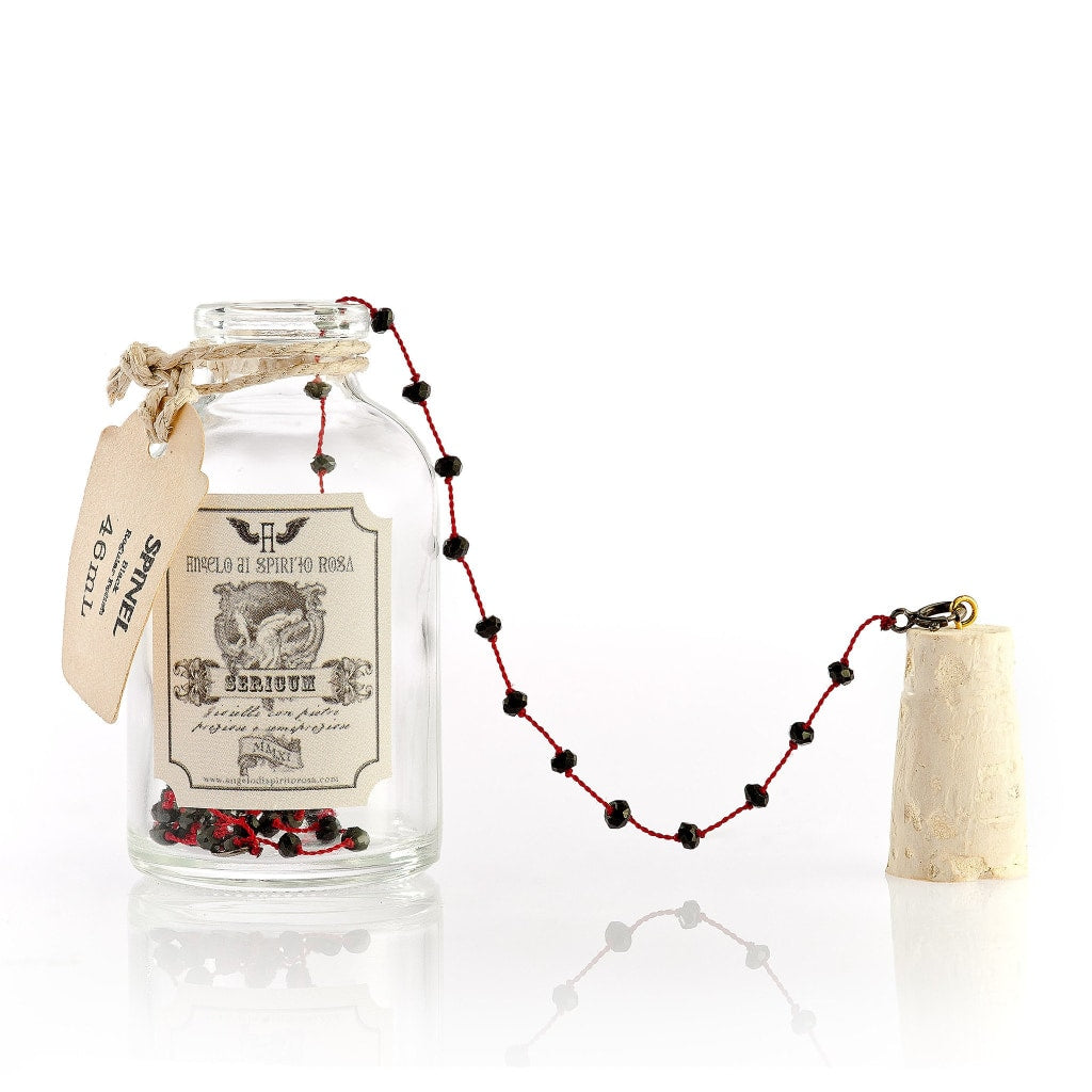 Black Spinel &quot;Diamond Polish&quot; Rosary Style Short Necklace with Dark Red Thread - Spirito Rosa | Βραβευμένα Κοσμήματα σε Απίστευτες Τιμές