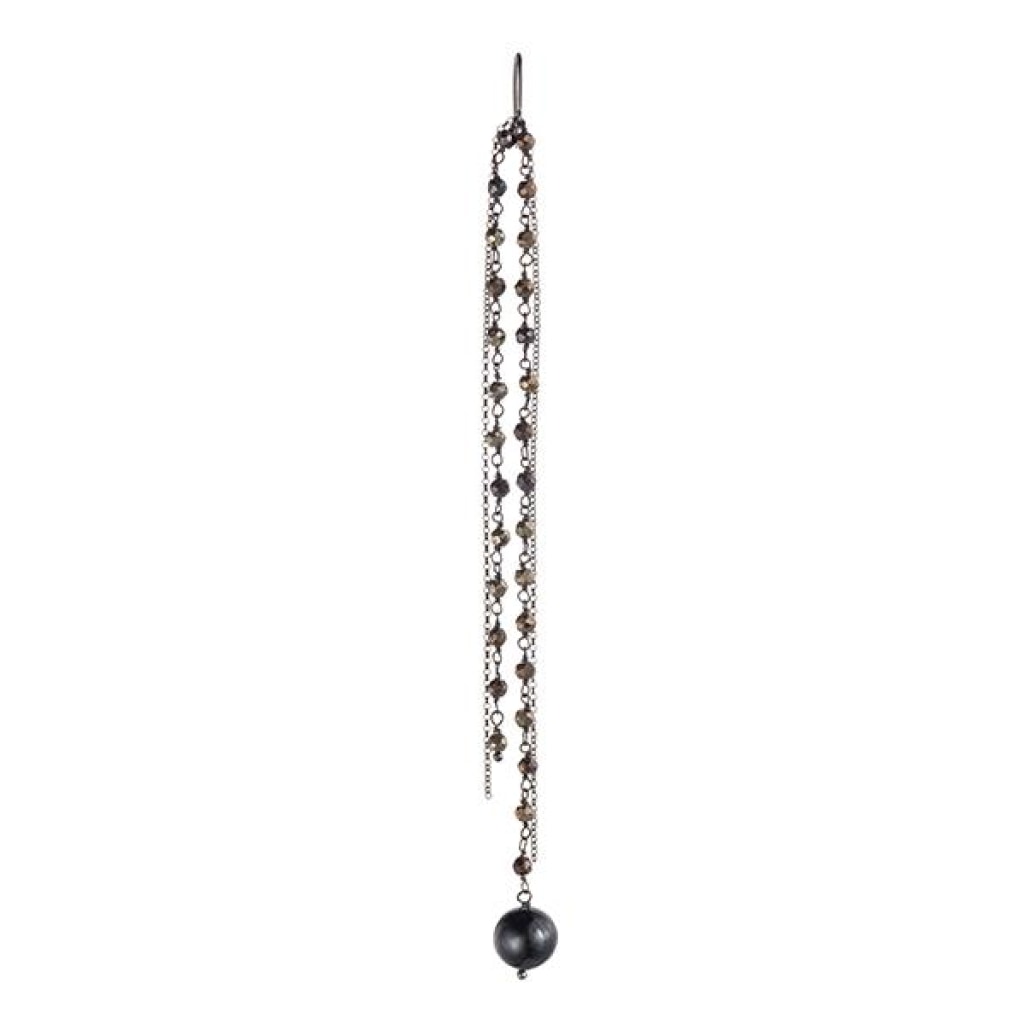 Chain Drop Earring - Black Pearl &amp; Pyrite - Black Rhodium Plated Silver - Spirito Rosa | Βραβευμένα Κοσμήματα σε Απίστευτες Τιμές