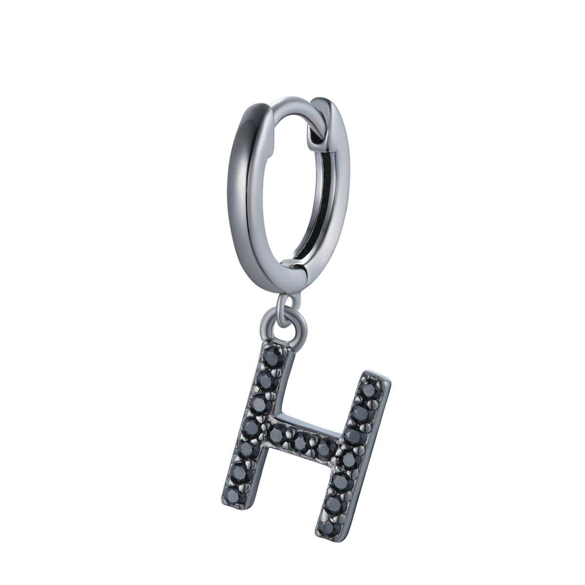 Magna | H Letter Single Earring | Black CZ | Black Rhodium Plated 925 Silver
