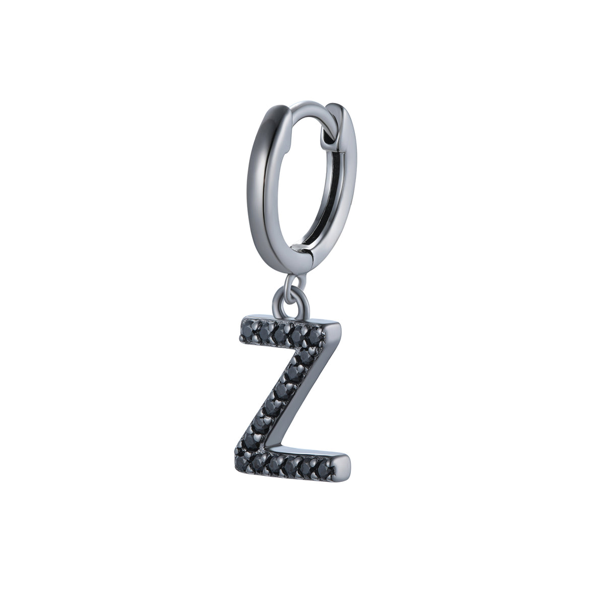 Magna | Z Letter Single Earring | Black CZ | Black Rhodium Plated 925 Silver